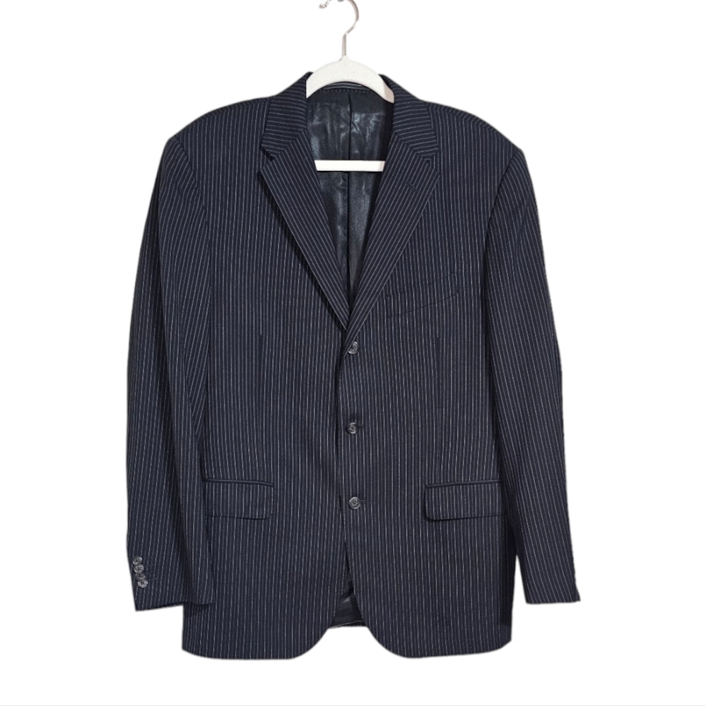 Corneliani CC Collection 120's Black Pinstripe Wool luxury Work Blazer EU52 US42